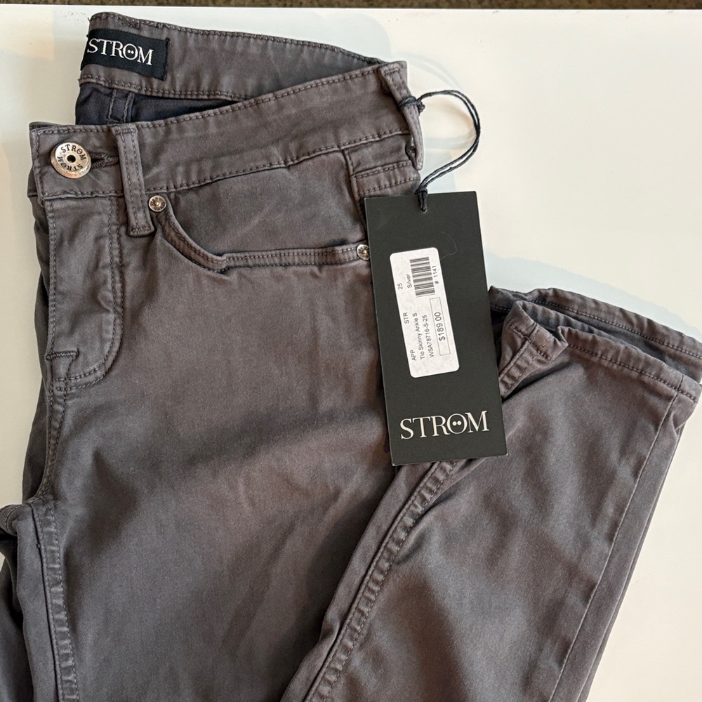 Strom Tio Skinny Ankle Gray Jeans Twill Pants Size 25 NWT